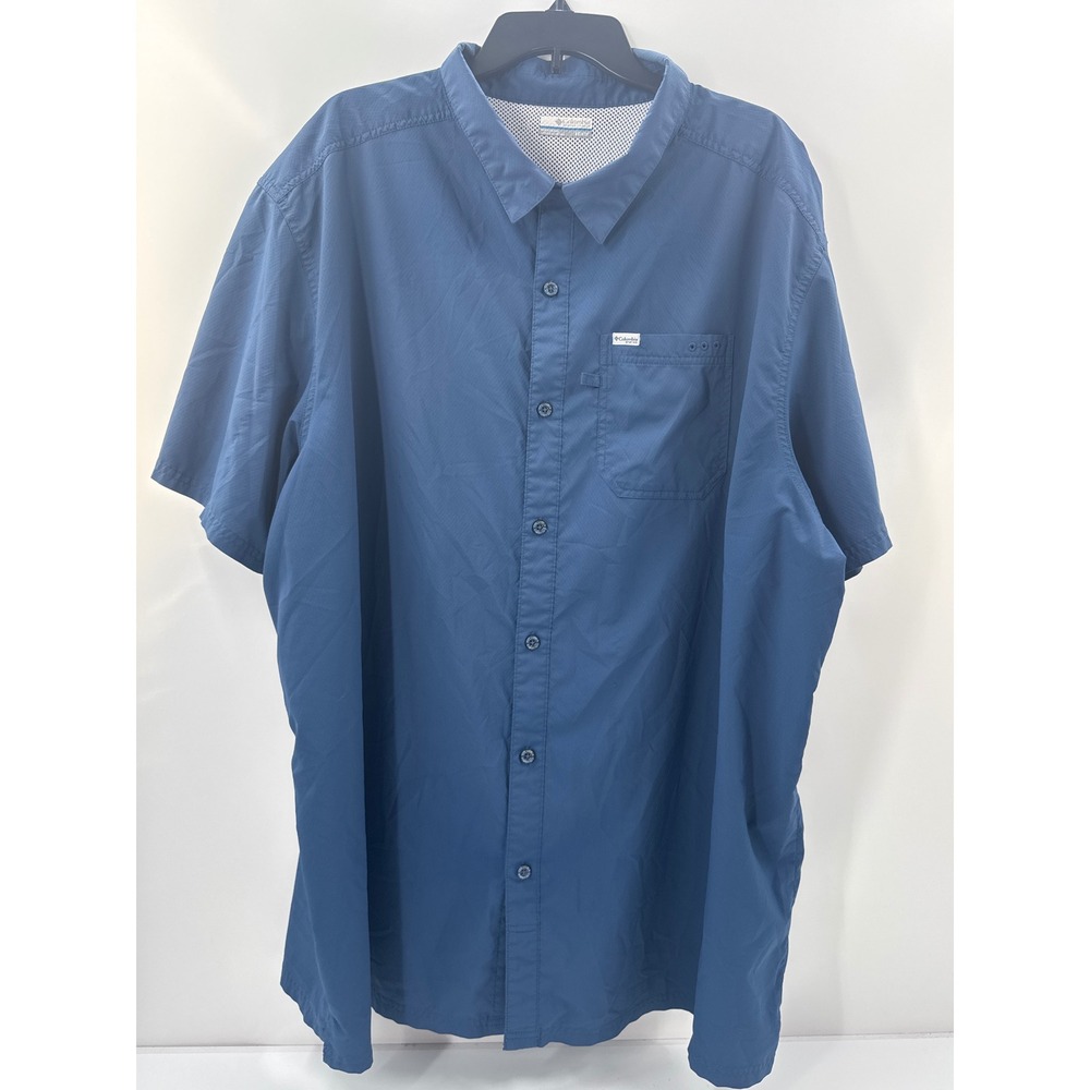 Columbia PFG Mens 4X Short Sleeve Button Down Fishing Shirt Blue Mesh Vent